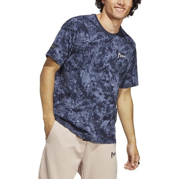 Unisex 2XL adidas Parley blue allover print tee HR6995 - Picture 3 of 9